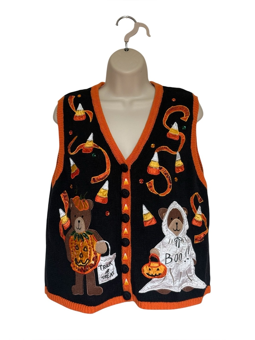 Vintage Basic Editions Halloween Teddy Bears in Costume Knit Sweater Vest Sz M